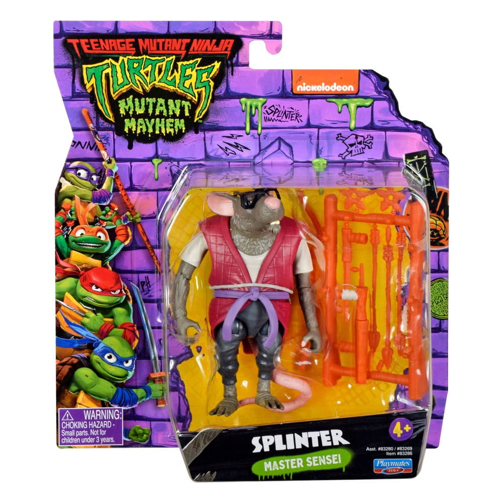 Splinter tortugas ninja: mutant mayhem figura. «sensei». Maestro. Mutante. Rival. Padre. De todos sus papeles, splinter es el que más ha apreciado la paternidad. Cuando sus hijos se convierten en las tortugas ninja mutantes adolescentes, buscan un mundo más allá de la casa de alcantarilla que splinter construyó para ellos. Con su entrenamiento y algunos consejos paternales de última hora, las tortugas luchan por mantener a salvo su ciudad. Ahora depende de splinter mantenerlas a salvo también. Detalles: splinter mide 10 cm de alto y está muy detallado, por lo que es exactamente igual que su personaje de la película. Poses: splinter tiene 12 posiciones para hacer poses de batalla increíbles y llenas de acción. Accesorios: splinter está listo para la batalla con su icónico bastón con cuchilla y un estante para armas con varios accesorios. Colecciónalos todos: colecciona todas las figuras de acción y accesorios de tmnt mutant mayhem".