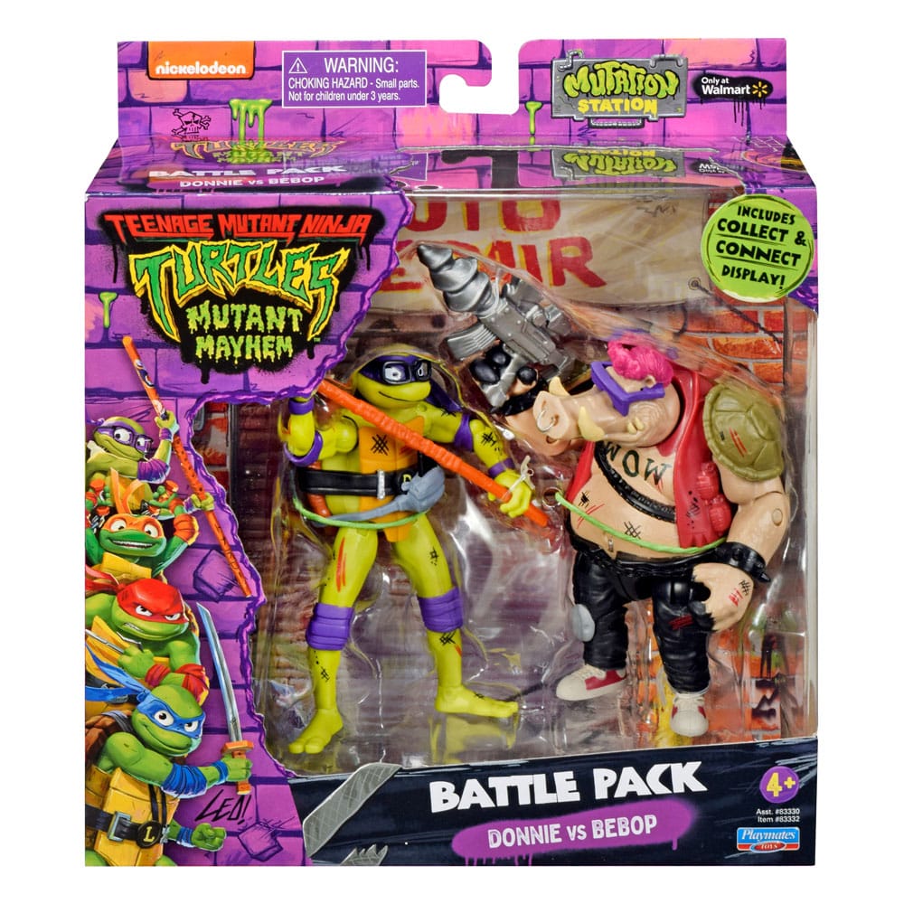 Donatello vs. Bebop figuras las tortugas ninja. Prepárate para una batalla épica con el pack de 2 figuras donatello vs bebop de teenage mutant ninja turtles.  ambas figuras están muy detalladas, con arañazos, cicatrices y moratones de su batalla. Las figuras vienen en una caja con una ventana de visualización que contiene un diorama de fondo con llamativas ilustraciones sobre el que se pueden colocar las figuras. Se puede exhibir junto a , los dioramas se pueden juntar para crear una emocionante escena de fondo. (se venden por separado). Auténtico: don mide 11,4 cm y bebop 10,8 cm. Ambas figuras están muy detalladas y presentan cicatrices de batalla. Extremadamente móviles: donnie tiene 12 puntos de articulación y bebop 13 para conseguir poses de lucha llenas de acción. Accesorios: cada figura viene con sus propios accesorios de armas diorama de fondo: incluye un llamativo diorama ilustrado que sirve de telón de fondo para la batalla entre donnie y bebop.