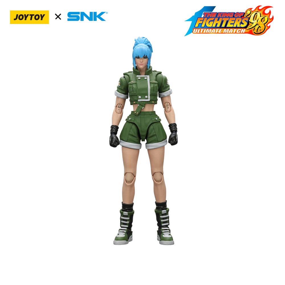 Leona heidern the king of fighters’98 hero team. Joytoy x snk presentan la figura de acción de leona heidern de la serie «the king of fighters '98», tamaño aprox. 11 cm esta detallada figura de acción a escala 1/12 captura el aspecto icónico de leona con su atuendo táctico, su característico pelo azul y su expresión feroz. Totalmente articulada y equipada con sus emblemáticas armas, esta figura es imprescindible para los fans y coleccionistas de kof.