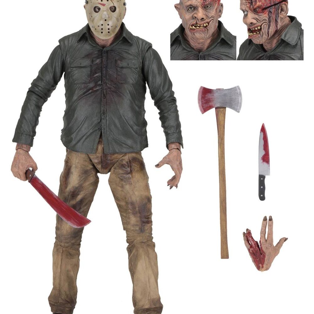 Jason friday the 13th: the final chapter 1/4. Figura articulada en escala 1/4 de la película ´viernes 13 parte iv: capítulo final´, tamaño aprox. 46 cm. ¡regresa a la línea de figuras de acción a escala 1/4 de neca! Esta enorme figura de 45 cm está basada en su aparición en viernes 13, parte 4: el capítulo final y presenta numerosos detalles espeluznantes. ¡incluso puedes recrear su herida (no del todo) mortal al clavarle el machete en la cabeza! La figura tiene más de 25 puntos de articulación e incluye accesorios: máscara extraíble, dos cabezas intercambiables, manos intercambiables, cuchillo, machete y hacha.