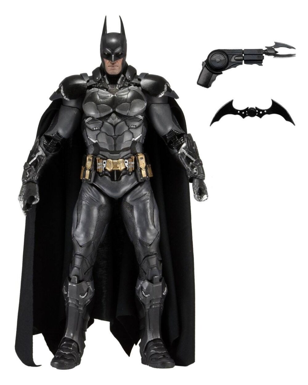 Batman arkham knight 1/4.  de la exitosa serie de videojuegos batman arkham, esta impresionante figura de acción de batman a escala 1/4 está basada en la apariencia del caballero de la noche en el videojuego arkham knight. Batman mide más de 45 cm y presenta un increíble nivel de detalle, fiel al modelo del juego. Cuenta con más de 25 puntos de articulación e incluye accesorios como batarang y garfio, múltiples manos intercambiables y una capa de tela suave.