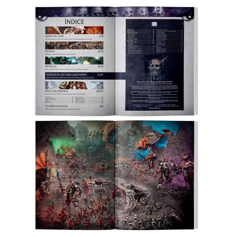 Codex: grey knightsights (español) warhammer 40000. Los caballeros grises atacan con una fuerza abrumadora; cada uno es un guerrero místico cuya destreza marcial tan solo es comparable a su poder psíquico y mágico. Ataviados con corazas con salvaguardas forjadas en plata y adamantita, y equipados con devastadoras armas de psicofuerza némesis y psicoactivas, su poder de destrucción es inconmensurable. No puede ser de otra manera, pues este capítulo libra una guerra en el más absoluto secreto contra los dioses oscuros del caos para evitar la muerte de la realidad misma. El codex: grey knights es un libro esencial para los coleccionistas más fieles que buscan defender la galaxia de los retorcidos planes de los daemons. Este tomo está repleto de ilustraciones evocadoras, fascinante material de trasfondo, fotografías inspiradoras y las reglas necesarias para aniquilar a tus enemigos en partidas de warhammer 40,000. Encontrarás hojas de datos, destacamentos, reglas narrativas de cruzada y una sección completa de patrulla para ayudarte a librar partidas tácticas y reñidas con tu colección. Sea cual sea tu forma de coleccionar, pintar y jugar con los caballeros de titán, este libro te guiará con la misma seguridad que las predicciones de los videntes del capítulo.