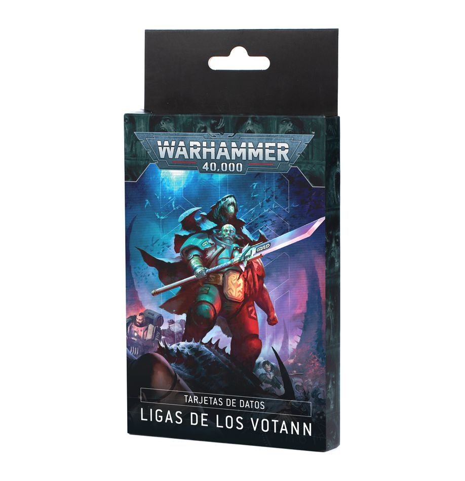 DATASHEET CARDS: LEAGUES OF VOTANN (ESPAÑOL) WARHAMMER 40000. Las Ligas de los Votann emplean una diversa variedad de guerreros y equipamiento para cumplir sus misiones y proteger sus intereses. Desde unidades rápidas hasta líneas de artillería pesada, abordan la guerra con un sentido práctico de lo que será el uso más eficiente de sus recursos. Esto significa que, en la mayoría de los casos, es difícil para sus enemigos pillarlos con la guardia bajada, ya que llevan a la batalla las mejores unidades disponibles. Este set de 26 tarjetas te ayudará a llevar la cuenta de tus unidades de las Ligas de los Votann en tus partidas de Warhammer 40,000 con hojas de datos individuales para cada unidad en las que se detallan sus perfiles, opciones de equipo y habilidades especiales. Son el modo perfecto de consultar la información importante en el fragor de la batalla. También encontrarás una tarjeta de consulta con la regla de ejército de las Ligas de los Votann para usarla en partidas de Patrulla.
