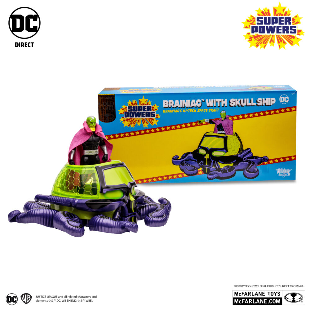 Brainiac with skull ship (gold label) super powers dc direct. Gracias a su cerebro altamente avanzado y computarizado, brainiac siempre va diez pasos por delante de sus oponentes, incluso de los más inteligentes como superman. En última instancia, su incapacidad para ver más allá de la lógica pura siempre ha sido su perdición. Pero, al igual que un virus informático malicioso que nunca se puede eliminar por completo, brainiac siempre consigue reaparecer cuando menos se lo espera.