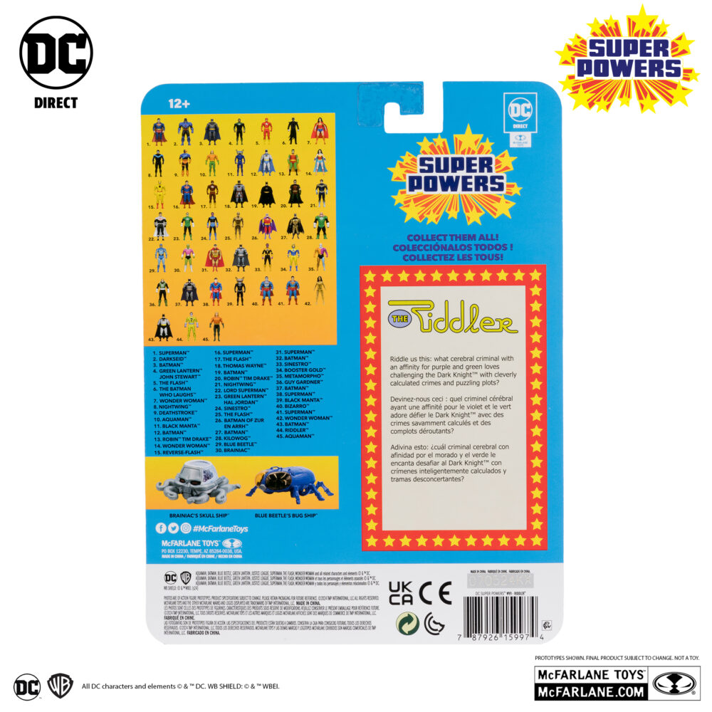 Riddler (super powers). Adivina: ¿qué criminal cerebral con afinidad por el morado y el verde disfruta desafiando al caballero oscuro™ con crímenes ingeniosamente calculados y tramas enigmáticas?