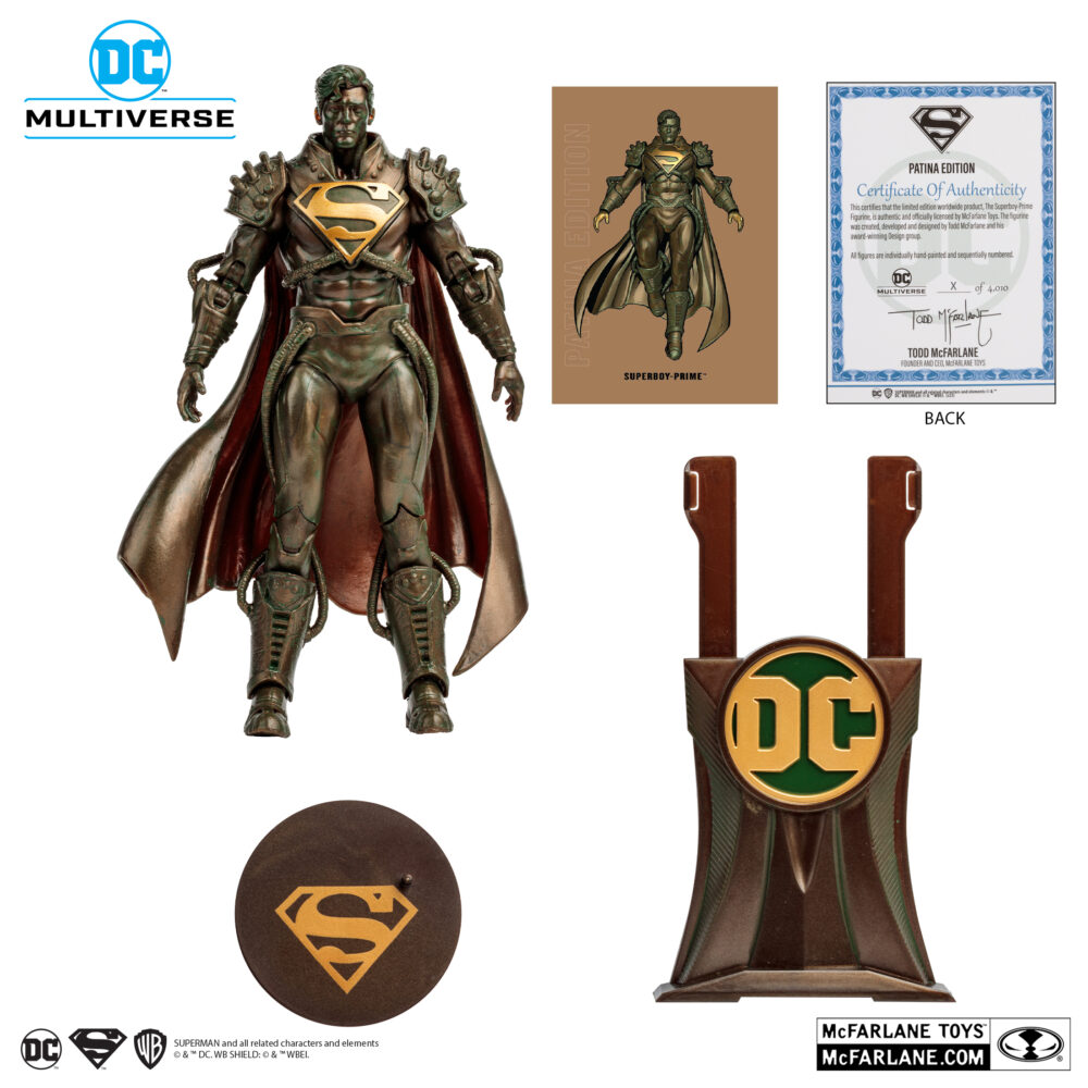 Superboy prime dc multiverse (patina) (gold label). Superboy-prime, una versión alternativa de superman, proviene de una tierra en la que los superhéroes y supervillanos de dc eran personajes de ficción... Hasta el día en que sus poderes se activaron y se convirtió en el único superhumano de su mundo. Pero después de que su planeta fuera destruido en la crisis en las tierras infinitas, se volvió loco con el tiempo y finalmente se enfrentó a los superhéroes del universo principal de dc en el evento crisis infinita. Finalmente, superboy-prime fue derrotado y encarcelado en el muro de la fuente, la barrera que rodea el universo, pero se liberó cuando este fue destruido años más tarde. Sin embargo, cuando otra crisis amenazó toda la realidad, superboy-prime volvió a demostrar que era un héroe y ayudó a salvar el multiverso dc.