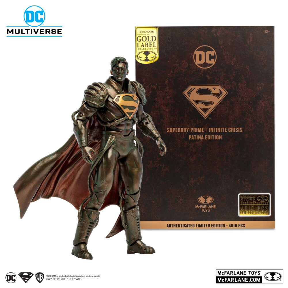 Superboy prime dc multiverse (patina) (gold label). Superboy-prime, una versión alternativa de superman, proviene de una tierra en la que los superhéroes y supervillanos de dc eran personajes de ficción... Hasta el día en que sus poderes se activaron y se convirtió en el único superhumano de su mundo. Pero después de que su planeta fuera destruido en la crisis en las tierras infinitas, se volvió loco con el tiempo y finalmente se enfrentó a los superhéroes del universo principal de dc en el evento crisis infinita. Finalmente, superboy-prime fue derrotado y encarcelado en el muro de la fuente, la barrera que rodea el universo, pero se liberó cuando este fue destruido años más tarde. Sin embargo, cuando otra crisis amenazó toda la realidad, superboy-prime volvió a demostrar que era un héroe y ayudó a salvar el multiverso dc.