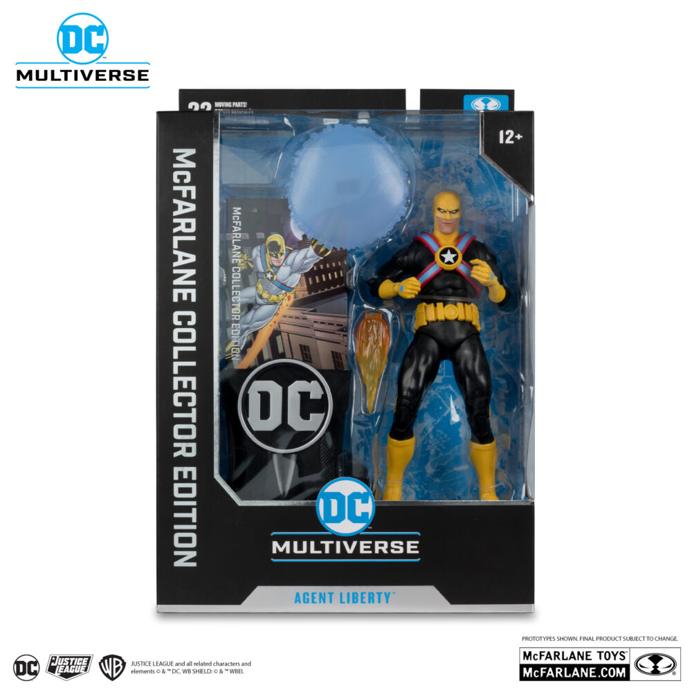 Agent liberty (panic in the sky) mcfarlane collector edition #17. El exagente de la cia ben lockwood se unió a un equipo radical, superpatriota y bien financiado llamado «sons of liberty»™ por recomendación de su antiguo jefe en la agencia. Como agente libertad, lockwood disfrutaba de acceso a armaduras y armas de alta tecnología. El agente libertad rompió filas con los hijos de la libertad cuando la organización le ordenó asesinar al senador pete ross™. Se negó a matar a su antiguo mentor y envió información clasificada sobre los hijos de la libertad al reportero del daily planet™ clark kent™ antes de comenzar una nueva vida como fugitivo. A pesar de su falta de superpoderes, el agente libertad ha colaborado brevemente con la liga de la justicia de américa™.