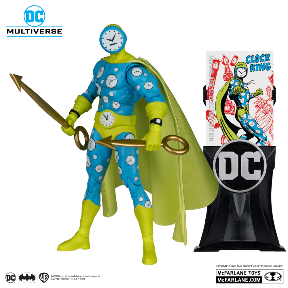 Clock king mcfarlane collector edition.  las autoridades consideraban al rey del reloj un villano de segunda categoría debido a su falta de superpoderes y su extraña obsesión con los relojes. Nacido con el acertado nombre de william tockman, el rey del reloj comenzó su carrera criminal después de que los médicos diagnosticaran erróneamente que había padecido una enfermedad mortal y que le quedaba poco tiempo de vida. Decidido a aprovechar al máximo cada segundo de su vida, cometió una serie de robos relacionados con relojes como el rey del reloj. El objetivo principal de tockman era robar suficiente dinero para que su hermana discapacitada recibiera buenos cuidados tras su muerte.