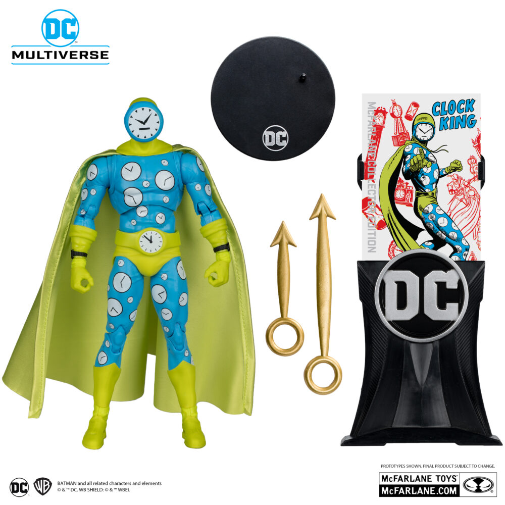 Clock king mcfarlane collector edition.  las autoridades consideraban al rey del reloj un villano de segunda categoría debido a su falta de superpoderes y su extraña obsesión con los relojes. Nacido con el acertado nombre de william tockman, el rey del reloj comenzó su carrera criminal después de que los médicos diagnosticaran erróneamente que había padecido una enfermedad mortal y que le quedaba poco tiempo de vida. Decidido a aprovechar al máximo cada segundo de su vida, cometió una serie de robos relacionados con relojes como el rey del reloj. El objetivo principal de tockman era robar suficiente dinero para que su hermana discapacitada recibiera buenos cuidados tras su muerte.