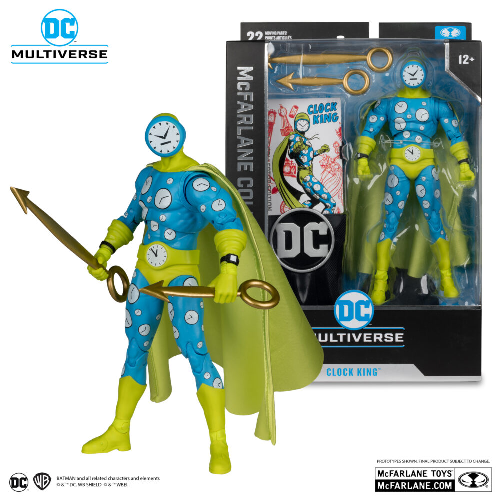 Clock king mcfarlane collector edition.  las autoridades consideraban al rey del reloj un villano de segunda categoría debido a su falta de superpoderes y su extraña obsesión con los relojes. Nacido con el acertado nombre de william tockman, el rey del reloj comenzó su carrera criminal después de que los médicos diagnosticaran erróneamente que había padecido una enfermedad mortal y que le quedaba poco tiempo de vida. Decidido a aprovechar al máximo cada segundo de su vida, cometió una serie de robos relacionados con relojes como el rey del reloj. El objetivo principal de tockman era robar suficiente dinero para que su hermana discapacitada recibiera buenos cuidados tras su muerte.