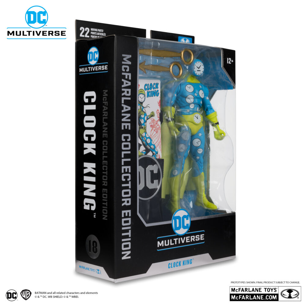 Clock king mcfarlane collector edition.  las autoridades consideraban al rey del reloj un villano de segunda categoría debido a su falta de superpoderes y su extraña obsesión con los relojes. Nacido con el acertado nombre de william tockman, el rey del reloj comenzó su carrera criminal después de que los médicos diagnosticaran erróneamente que había padecido una enfermedad mortal y que le quedaba poco tiempo de vida. Decidido a aprovechar al máximo cada segundo de su vida, cometió una serie de robos relacionados con relojes como el rey del reloj. El objetivo principal de tockman era robar suficiente dinero para que su hermana discapacitada recibiera buenos cuidados tras su muerte.