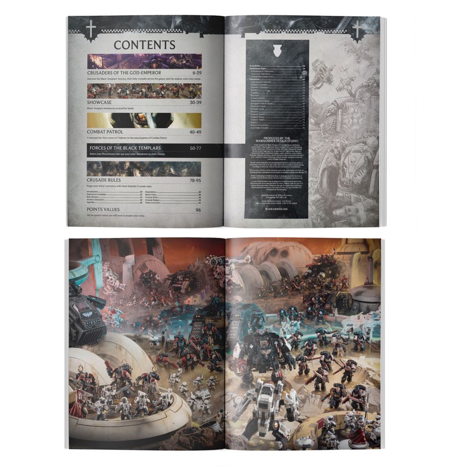 Codex supplement: black templars (inglés) warhammer 40000. Solo en inglés. The black templars are a crusading chapter of space marines who wage faith-fuelled campaigns of fiery extermination against humanity's many enemies. They hail the emperor not only as the master of mankind but also as a literal deity to whom they swear binding vows to extinguish their most hated foes. Theirs is a ceaseless crusade. It is fought with holy blades and bolts, cleansing infernos, scripture-etched battle tanks and gunships, and the righteous fury of their zealous faith. Codex supplement: black templars is a vital book for committed collectors who want to launch a crusade to conquer the galaxy in the god-emperor's name. It's packed with epic artwork, rich background material, inspiring photography, and the rules you'll need to sacrifice your enemies in games of warhammer 40,000. You’ll find datasheets, detachments, narrative crusade rules, and a self-contained combat patrol section to help you fight tight, tactical games with your collection. This book will help you spread faith in the god-emperor no matter how you like to collect, paint, and play with your black templars.