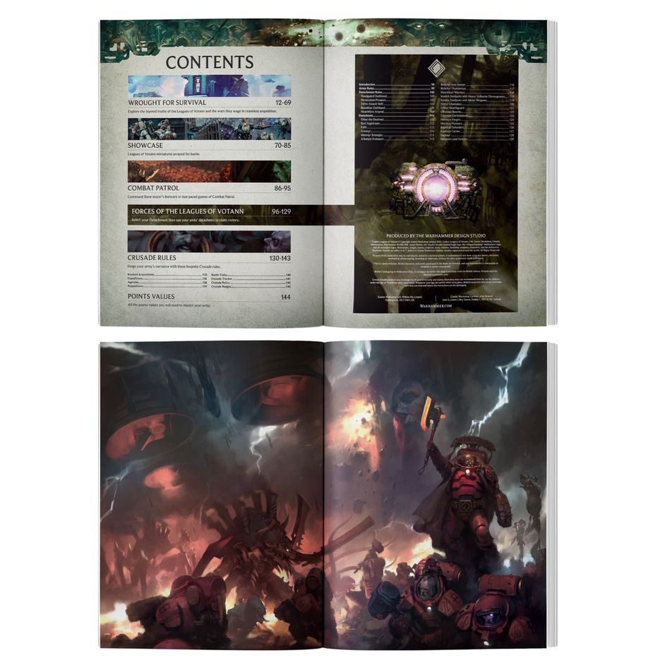 CODEX: LEAGUES OF VOTANN (INGLÉS) WARHAMMER 40000. Solo en inglés. The Leagues of Votann are a tightly knit clone species of resilient and pragmatic warriors who call themselves the Kin. New generations are fewer with every passing cycle, yet they rigidly trust this is the will of the Votann – ancient supercogitators hailed as nigh-supernatural fonts of wisdom. On their advice, the Kin mass into mighty oathbands, emerging from the galactic core and other territories to conquer, claim resources, and do battle with any who threaten their leagues. Codex: Leagues of Votann is an essential book for enterprising collectors who seek to expand their galactic holdings. This book is packed with bold artwork, deep background material, inspiring photography, and the rules you'll need to defend your claims in games of Warhammer 40,000. You’ll find datasheets, Detachments, narrative Crusade rules, and a self-contained Combat Patrol section to help you fight tight, tactical games with your collection. No matter how you prefer to collect, paint, and play, this book will guide you like the will of the Ancestors.