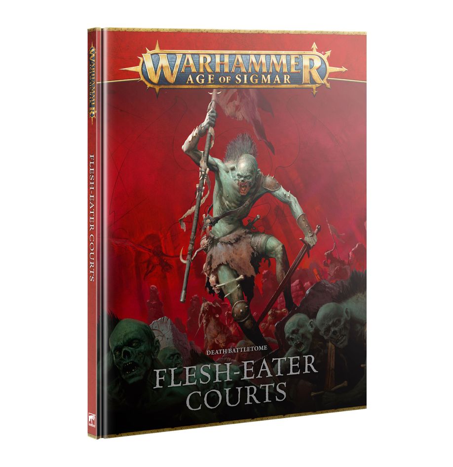 DEATH BATTLETOME: FLESH-EATER COURTS (INGLÉS) WARHAMMER AGE OF SIGMAR. Solo en inglés. The Flesh-eater Courts are accursed and terrifying. Neither fully dead nor alive, ruled by bestial vampire monarchs, these ghouls are trapped in a reality-warping delusion that blinds them to their grim nature. In the dark places of the realms, the Flesh-eater Courts congregate – festering wherever war and tragedy has ripped apart proud kingdoms. Stooped and malformed, these cannibals tear at living flesh with savage abandon, all while believing themselves to be noble knights and feudal lords. Death Battletome: Flesh-eater Courts is a macabre tome for collectors and gamers who wish to lead a crusade to liberate the Mortal Realms. This hardcover book is packed with twisted artwork, chilling background material about the debased cannibals, epic photography, and the rules you'll need to do your liege lord proud. You’ll find warscrolls, Regiments and Armies of Renown, Path to Glory and Anvil of Apotheosis rules, plus a self-contained Spearhead section to help you play tight, tactical games with your collection. This book will guide you through your deluded campaigns, no matter how you like to collect, paint, and play with your Flesh-eater Courts.