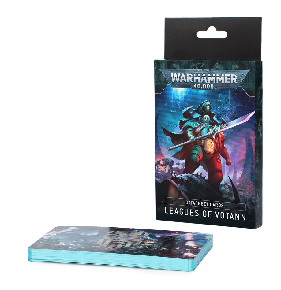 DATASHEET CARDS: LEAGUES OF VOTANN (INGLÉS) WARHAMMER 40000. Solo en inglés. The Leagues of Votann employ a diverse array of warriors and equipment to execute their missions and protect their interests. From fast-moving units to heavy gunlines, they approach war with a practical sense of what's going to be the most efficient use of their resources. That means that more often than not, it's difficult for their opponents to catch them off guard as they bring the best units to the battle at hand. This set of 26 cards will help you keep track of your Leagues of Votann units in games of Warhammer 40,000. There are individual datasheet cards for every unit – detailing their profiles, wargear, options, and special abilities. They are an ideal way to easily check key information in the heat of battle. You'll also find a reference card for the Leagues of Votann army rule and special datasheet cards for use in Combat Patrol games.