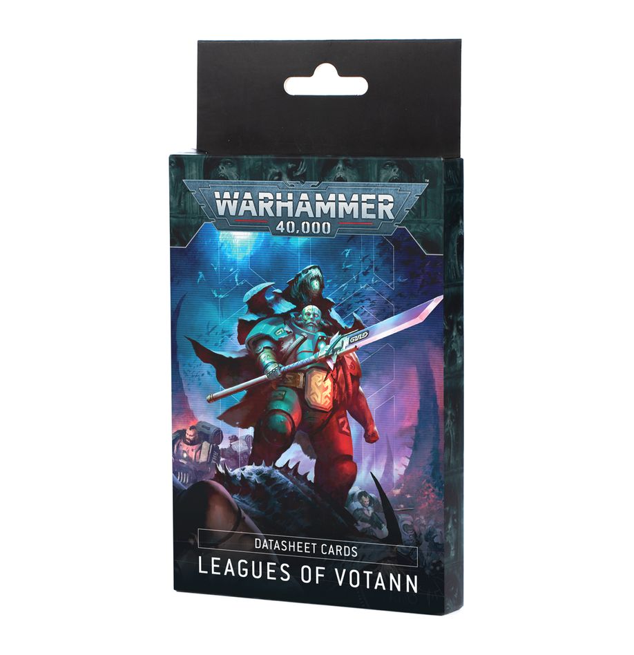DATASHEET CARDS: LEAGUES OF VOTANN (INGLÉS) WARHAMMER 40000. Solo en inglés. The Leagues of Votann employ a diverse array of warriors and equipment to execute their missions and protect their interests. From fast-moving units to heavy gunlines, they approach war with a practical sense of what's going to be the most efficient use of their resources. That means that more often than not, it's difficult for their opponents to catch them off guard as they bring the best units to the battle at hand. This set of 26 cards will help you keep track of your Leagues of Votann units in games of Warhammer 40,000. There are individual datasheet cards for every unit – detailing their profiles, wargear, options, and special abilities. They are an ideal way to easily check key information in the heat of battle. You'll also find a reference card for the Leagues of Votann army rule and special datasheet cards for use in Combat Patrol games.