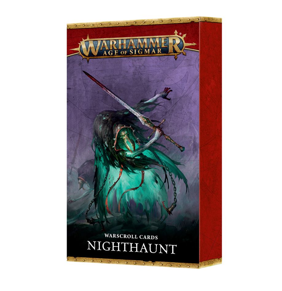 WARSCROLL CARDS: NIGHTHAUNT (INGLÉS) WARHAMMER AGE OF SIGMAR. Solo en inglés. The Nighthaunt are cursed spirits, reshaped by Nagash's malice into a plague upon the living. Dwelling in lands wherever the touch of death lies heavy, these unquiet gheists exist only to torment mankind and spread fear across the realms. Billowing forth in shrieking hordes and clutching grave-iron blades, they reap the souls of the living with frenzied abandon. This set of 42 cards will help you keep track of your Nighthaunt armies in games of Warhammer Age of Sigmar. There are individual warscroll cards for each unit, manifestation, and faction terrain piece – detailing their profiles, wargear, options, and special abilities. They are an ideal way to easily check key information in the heat of battle. You'll also find two sets of special warscroll cards for use in Spearhead games.