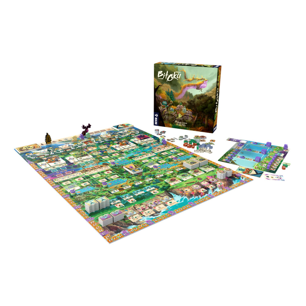 Bitoku.  en bitoku los jugadores tomarán el papel de espíritus que habitan un bosque ancestral guardado por el gran espíritu. Su objetivo será que sus espíritus se eleven con tal de convertirse en dignos herederos del gran espíritu del bosque.  bitoku es un juego de tipo eurogame de complejidad alta. El gran espíritu del bosque lleva gobernando con sabiduría y justicia la vida de todos aquellos que ahí habitan. Su paso por el mundo ha dejado huella, y el eco de sus acciones resonará durante siglos por todos los confines y rincones del bosque. Pero su tiempo está llegando a su fin. Los espíritus bitoku del bosque elegirán cuál de ellos ha de ser aquel que le sustituya.   