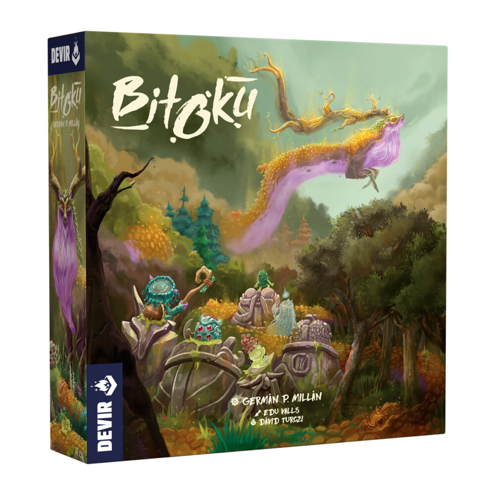 Bitoku.  en bitoku los jugadores tomarán el papel de espíritus que habitan un bosque ancestral guardado por el gran espíritu. Su objetivo será que sus espíritus se eleven con tal de convertirse en dignos herederos del gran espíritu del bosque.  bitoku es un juego de tipo eurogame de complejidad alta. El gran espíritu del bosque lleva gobernando con sabiduría y justicia la vida de todos aquellos que ahí habitan. Su paso por el mundo ha dejado huella, y el eco de sus acciones resonará durante siglos por todos los confines y rincones del bosque. Pero su tiempo está llegando a su fin. Los espíritus bitoku del bosque elegirán cuál de ellos ha de ser aquel que le sustituya.   