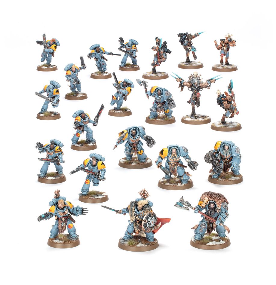 Combat patrol: space wolves warhammer 40000. Fyrri askar ha librado incontables batallas en las que ha cosechado gloria y honor a fuerza de filo y bólter. Ahora asume el cargo de jefe de batalla de esta fuerza, y aprovecha esa experiencia para guiar a sus guerreros y servirles de referente en la misión de surcar las estrellas dando caza a sus presas. Si quieres escribir una saga épica sobre gloriosas hazañas y enemigos derrotados, esta caja es perfecta para empezar o ampliar una colección de lobos espaciales de una forma más económica que comprando los kits por separado. Lidera la fuerza un veterano jefe de batalla de la guardia del lobo, escoltado por una unidad de élite de exterminadores de la guardia del lobo. Por delante, una manada de temerarios garras sangrientas y una unidad de feroces wulfen compiten entre sí para ver quién logra acabar con más enemigos. Estas 21 miniaturas de plástico representan la manada de askar al completo, con la que podrás librar intensas partidas tácticas de patrulla de warhammer 40,000. Puedes descargar las reglas para esta patrulla de forma gratuita en el sitio web de warhammer community.