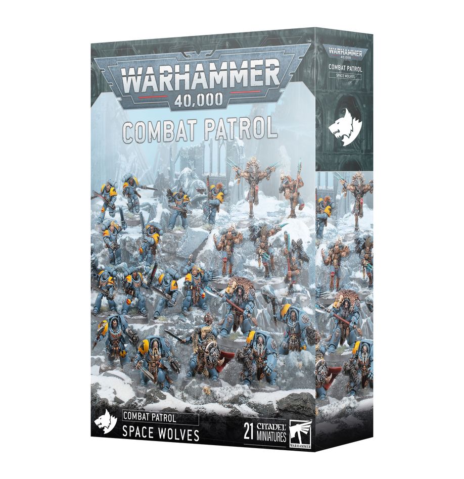 Combat patrol: space wolves warhammer 40000. Fyrri askar ha librado incontables batallas en las que ha cosechado gloria y honor a fuerza de filo y bólter. Ahora asume el cargo de jefe de batalla de esta fuerza, y aprovecha esa experiencia para guiar a sus guerreros y servirles de referente en la misión de surcar las estrellas dando caza a sus presas. Si quieres escribir una saga épica sobre gloriosas hazañas y enemigos derrotados, esta caja es perfecta para empezar o ampliar una colección de lobos espaciales de una forma más económica que comprando los kits por separado. Lidera la fuerza un veterano jefe de batalla de la guardia del lobo, escoltado por una unidad de élite de exterminadores de la guardia del lobo. Por delante, una manada de temerarios garras sangrientas y una unidad de feroces wulfen compiten entre sí para ver quién logra acabar con más enemigos. Estas 21 miniaturas de plástico representan la manada de askar al completo, con la que podrás librar intensas partidas tácticas de patrulla de warhammer 40,000. Puedes descargar las reglas para esta patrulla de forma gratuita en el sitio web de warhammer community.