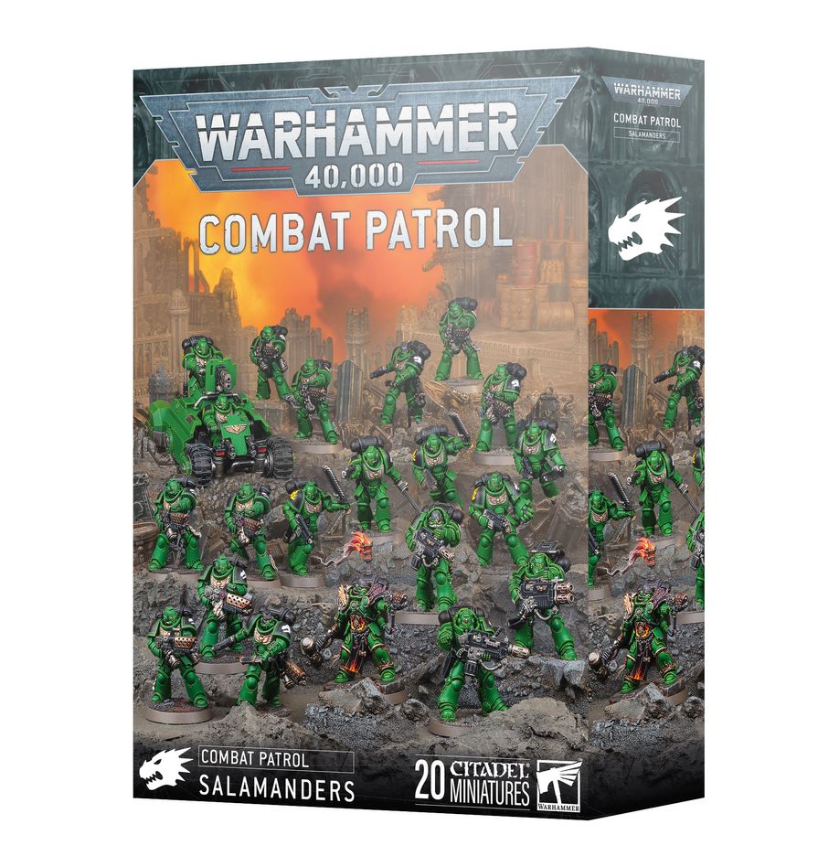 COMBAT PATROL: BLACK TEMPLARS WARHAMMER 40000. Adrax Agatone, Capitán de la 3.ª Compañía de los Salamandras, es una fuerza de destrucción concentrada y letal que golpea con fuerza y precisión en combate sin mostrar señales de agotamiento. Lidera a sus hermanos en la batalla empuñando un imponente martillo de trueno. Tras él marchan los Intercesores de Asalto, listos para lanzarse al combate cuerpo a cuerpo a su lado. Un núcleo de Marines Infernus está preparado para calcinar a sus enemigos, reclamando y manteniendo objetivos para completar la misión. Los Erradicadores y un Quad Invader apoyan al ejército con armamento pesado, conformando una fuerza de choque equilibrada. Si deseas purificar la galaxia con las llamas de Nocturne, esta caja es la forma ideal de comenzar una nueva colección de Salamandras (o ampliar un ejército ya existente) y ahorrar dinero en comparación con la compra de los kits por separado. La fuerza está liderada por Adrax Agatone, quien se lanza al fragor del combate acompañado por una escuadra de Intercesores de Asalto. Una unidad de Marines Infernus arrasa con fuego a los enemigos, barriendo objetivos vitales y defendiéndolos hasta completar la misión. Tres Erradicadores proporciona apoyo con sus poderosas armas de fusión, mientras que un Quad Invader avanza rápidamente manteniéndose al ritmo de las líneas del frente o actuando como hostigador y apoyo reactivo. Estas 20 miniaturas de plástico representan una fuerza completa para usar en partidas tácticas y ajustadas de Patrulla de Warhammer 40,000. Las reglas de esta Patrulla están disponibles como descarga gratuita en el sitio web de Warhammer Community.