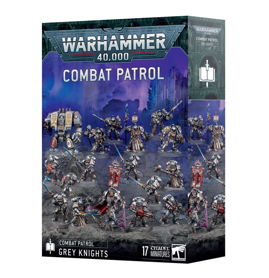 Combat patrol: grey knights warhammer 40000. Los presagios advierten sobre la corrupción disforme que se filtra en el espacio real en esta ubicación. Tal vez sean los actos de los enemigos los que han provocado estas manifestaciones, o puede que la mala suerte los haya llevado hasta allí. Sea como sea, el castellano crowe lidera con premura a sus hermanos de batalla al combate, pues sabe que los refuerzos se dirigen hacia allí y hay que purificar la corrupción sin demora. Si quieres defender a la humanidad y mantener la galaxia a salvo de la amenaza daemónica, esta caja es la manera perfecta de empezar o ampliar una colección de caballeros grises y ahorrar dinero en comparación con la compra de las cajas por separado. El castellano crowe lidera la fuerza armado con su filo maldito: la espada negra de antwyr. Le acompañan una escuadra de choque equipada con diversas armas y una escuadra de exterminadores de la hermandad capaz de arrasar incluso a los enemigos más duros. Un dreadnought venerable proporciona apoyo a distancia con su considerable potencia de fuego. Estas 17 miniaturas de plástico representan una fuerza completa de los santificadores de crowe para usar en partidas tácticas y ajustadas de patrulla de warhammer 40,000. Las reglas de esta patrulla pueden descargarse gratuitamente del sitio web de warhammer community.