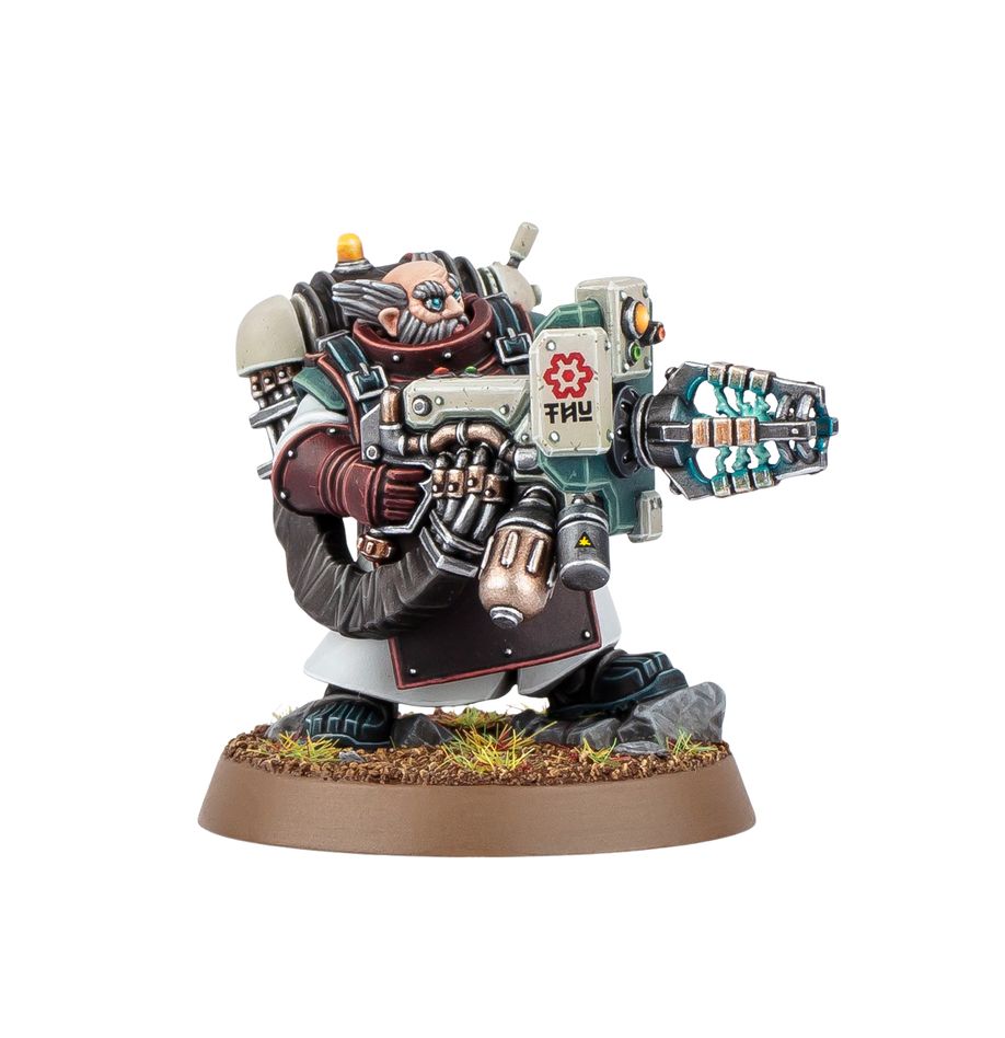 ARKANYST EVALUATOR: LEAGUES OF VOTANN WARHAMMER 40000. Ataviados con corazas que los protegen de las peores emisiones de sus armas, los Evaluadores Arkanistas desatan mortíferas energías experimentales sobre el enemigo. Sus inversores de transmateria rompen el tejido celular o desencadenan transformaciones atómicas que proporcionan al Evaluador los datos de campo necesarios para perfeccionar su arma. Con este kit multicomponente de plástico puedes motnar un Evaluador Arkanista, un operador de campo del Gremio de Ciencias para tus ejércitos de las Ligas de los Votann de Warhammer 40,000. Estos científicos van a la guerra para probar sus armas experimentales, aportando una potencia de fuego considerable a tu fuerza. Están armados con inversores de transmateria, que pueden dispararse con diferentes configuraciones, según el objetivo. Esta miniatura viene con dos cabezas diferentes a elegir: una con casco y otra descubierta.