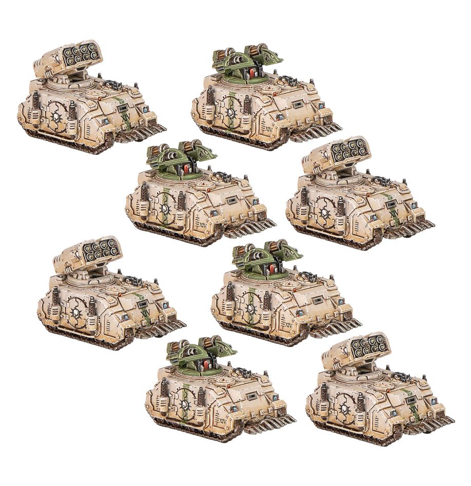 Legions imperialis: whirlwind and scorpius missile tank squadrons warhammer the horus heresy. El scorpius es un modelo de vehículo blindado creado a instancias de la legión de los lobos espaciales para brindar fuego de apoyo indirecto a los asaltos fenrisianos gracias a sus sistemas lanzamisiles avanzados. Perfecto para operaciones de alta intensidad, se aprobó su uso en todas las legiones astartes poco antes de que estallara la herejía de horus. Además del scorpius, son frecuentes entre los arsenales de las legiones astartes otros vehículos de artillería móviles como el whirlwind, dotado de un lanzamisiles múltiple de fuego indirecto que le permite arrojar fuego de saturación explosivo sobre zonas enteras del campo de batalla. Con este kit multicomponente de plástico puedes montar cuatro whirlwinds y cuatro scorpius missile tanks, artillería móvil para tus ejércitos de legiones astartes en partidas de legions imperialis. Ambos ofrecen fuego de apoyo indirecto: los scorpius se centran en eliminar los vehículos, knights y titans enemigos mientras los whirlwinds obligan a la infantería a abandonar su cobertura y salir a campo abierto. Hasta cuatro de los vehículos pueden equiparse con una pala excavadora opcional, para que puedas personalizar fácilmente tus tanques lanzamisiles.