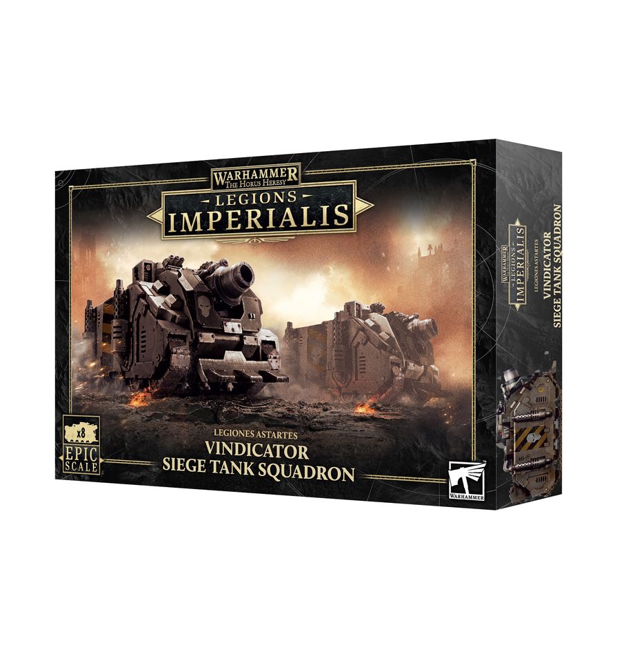 Legions imperialis: vindicator siege tank squadron warhammer the horus heresy. El vindicator es un tanque de asedio especializado que se despliega para abrir brechas en las fortificaciones enemigas y destruir los vehículos más pesados. Estos tanques brillan en los entornos cerrados de las ciudades y otros campos de batalla urbanos donde su corto alcance no supone necesariamente una desventaja. Armados con un cañón demolisher, son capaces de hacer añicos enormes edificios para abrir paso a tus tropas a través de obstáculos que de otra forma serían infranqueables. Con este kit multicomponente de plástico puedes montar ocho vindicator siege tanks para tus ejércitos de legiones astartes en partidas de legions imperialis. Armados con un devastador demolisher cannon, son perfectos para arrasar activos enemigos, desde vehículos pesados hasta fortificaciones. Cada tanque puede montarse con la escotilla superior cerrada o con un tank commander dirigiendo tu aterradora potencia de fuego.