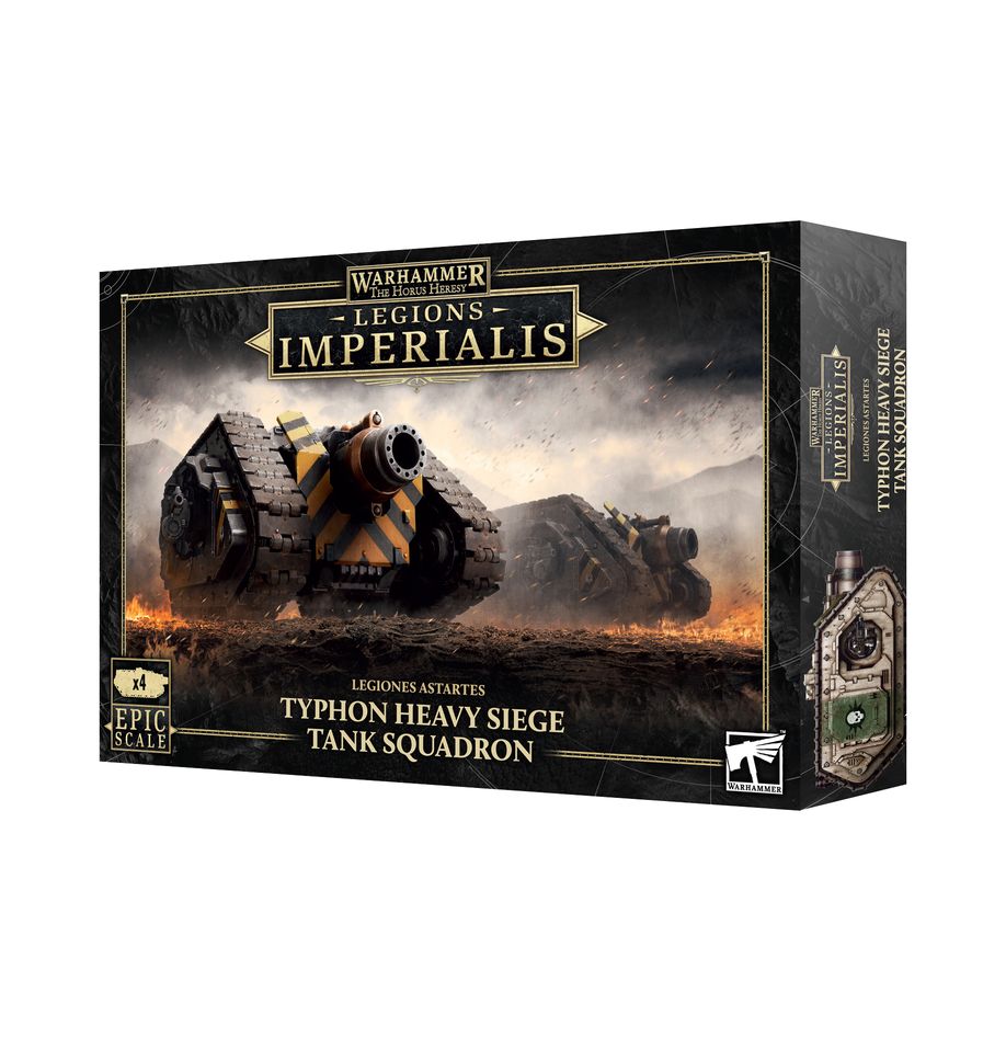 Legions imperialis: typhon heavy siege tank squadron warhammer the horus heresy. El tanque de asedio pesado typhon es una plataforma de armas móvil con una asombrosa potencia de fuego diseñada para operar el colosal cañón dreadhammer como única pieza de artillería. Se creó para satisfacer la necesidad de una máquina de guerra capaz de llegar rápidamente hasta la línea de batalla y derribar fortificaciones enteras sin tener que depender del lentísimo avance de la artillería pesada del ejército imperial. Con este kit multicomponente de plástico puedes montar cuatro typhon heavy siege tanks, vehículos especializados en destruir fortalezas para tus ejércitos de legiones astartes en partidas de legions imperialis. Su diseño, basado en el chasis del land raider, sacrifica la capacidad de transporte para dar cabida a un colosal dreadhammer cannon capaz hacer añicos cualquier cosa, desde infantería hasta columnas de blindados y estructuras enteras. El kit incluye opciones dotar a tus tanques de lascannons o heavy bolters de barquilla lateral, y las escotillas superiores pueden montarse cerradas, con un tank commander o con un artillero operando un heavy bolter o multi-melta montado en afuste exterior.
