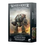SATURNINE SIEGE DREADNOUGHT OPHION CONFIGURATION WARHAMMER THE HORUS HERESY. El Dreadnought Saturnine se desarrolló como una extensión de la tecnología utilizada para crear la armadura exterminador Saturnine. Este chasis requiere enormes generadores para alimentar su potente armamento y sus complejos escudos de energía. Más alto incluso que los Leviathan Siege Dreadnoughts, hay pocos en el campo de batalla que puedan resistir su furia. Con este kit multicomponente de plástico puedes montar un Saturnine Siege Dreadnought, una potente máquina de guerra para los ejércitos de Legiones Astartes de Warhammer: The Horus Heresy. Su gruesa armadura y su avanzado blindaje absorben una cantidad considerable de potencia de fuego, lo que los hace increíblemente difíciles de abatir. La configuración Ophion presenta armas para el combate de corta distancia, con un inversion beamer y un graviton pulveriser capaz de destrozar vehículos, y también heavy particle shredders montados en el frente para aniquilar a la infantería cercana.