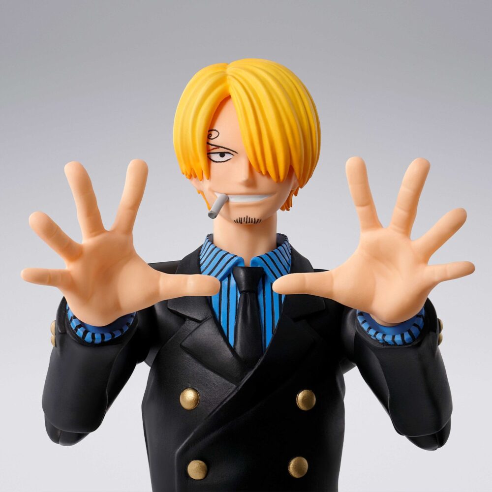 Sanji romance dawn one piece sh figuarts. Tamashii incorpora a la colección s. H. Figuarts la figura de sanji en su versión dawn romance, basada en su atuendo clásico de la saga east blue de los primeros episodios de la serie "one piece". Esta figura mide 15,5 cm y cuenta con un sistema de articulación mejorado, lo que permite representar dinámicas posturas de combate. Incluye 4x placas faciales para mostrar distintas expresiones, 5x manos adicionales, 2x platos para recrear escenas durante el servicio de comidas, y 1x set de muslos intercambiables para poses de patadas. Como extra, cuenta con 1x placa facial adicional compatible con la figura monkey d luffy raid of onigashima one piece sh figuarts (se vende por separado).