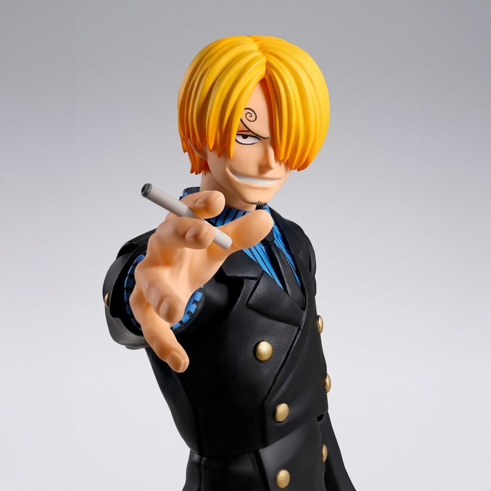Sanji romance dawn one piece sh figuarts. Tamashii incorpora a la colección s. H. Figuarts la figura de sanji en su versión dawn romance, basada en su atuendo clásico de la saga east blue de los primeros episodios de la serie "one piece". Esta figura mide 15,5 cm y cuenta con un sistema de articulación mejorado, lo que permite representar dinámicas posturas de combate. Incluye 4x placas faciales para mostrar distintas expresiones, 5x manos adicionales, 2x platos para recrear escenas durante el servicio de comidas, y 1x set de muslos intercambiables para poses de patadas. Como extra, cuenta con 1x placa facial adicional compatible con la figura monkey d luffy raid of onigashima one piece sh figuarts (se vende por separado).