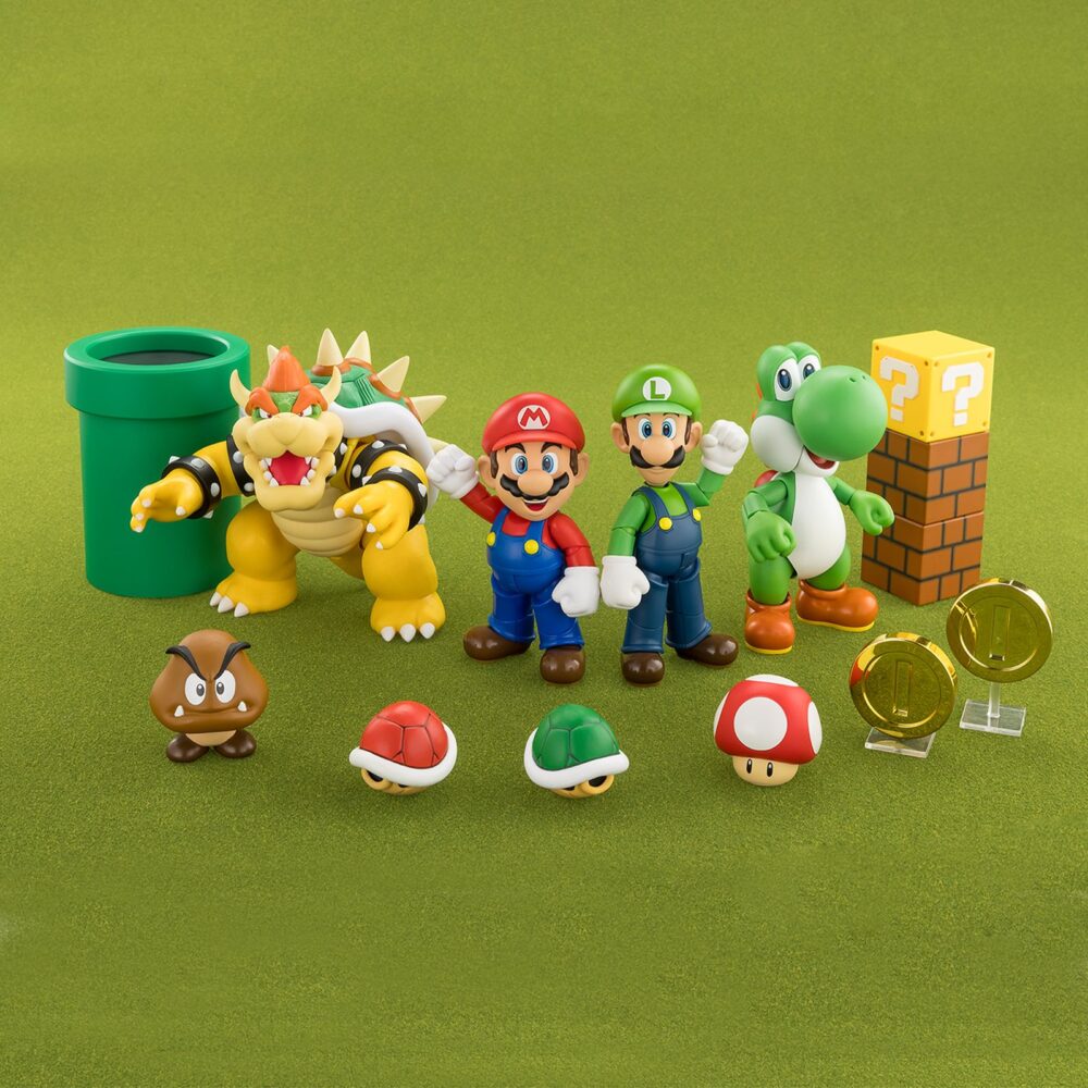 Super mario playset sh figuarts. Tamashii presenta este set de accesorios para expandir el universo de la colección s. H. Figuarts basado en el videojuego "super mario bros". Este set incluye 1x bloque hatena, 2x bloques de ladrillos, 2x figuras de goomba, 2x monedas con 2x tipos de soporte, 1x figura de midori con su set de piezas de unión, 3x piezas de conexión para bloques, 1x tubo de teletransporte con su tapa, y 1x peana exclusiva. Fabricado en abs/pvc.  
