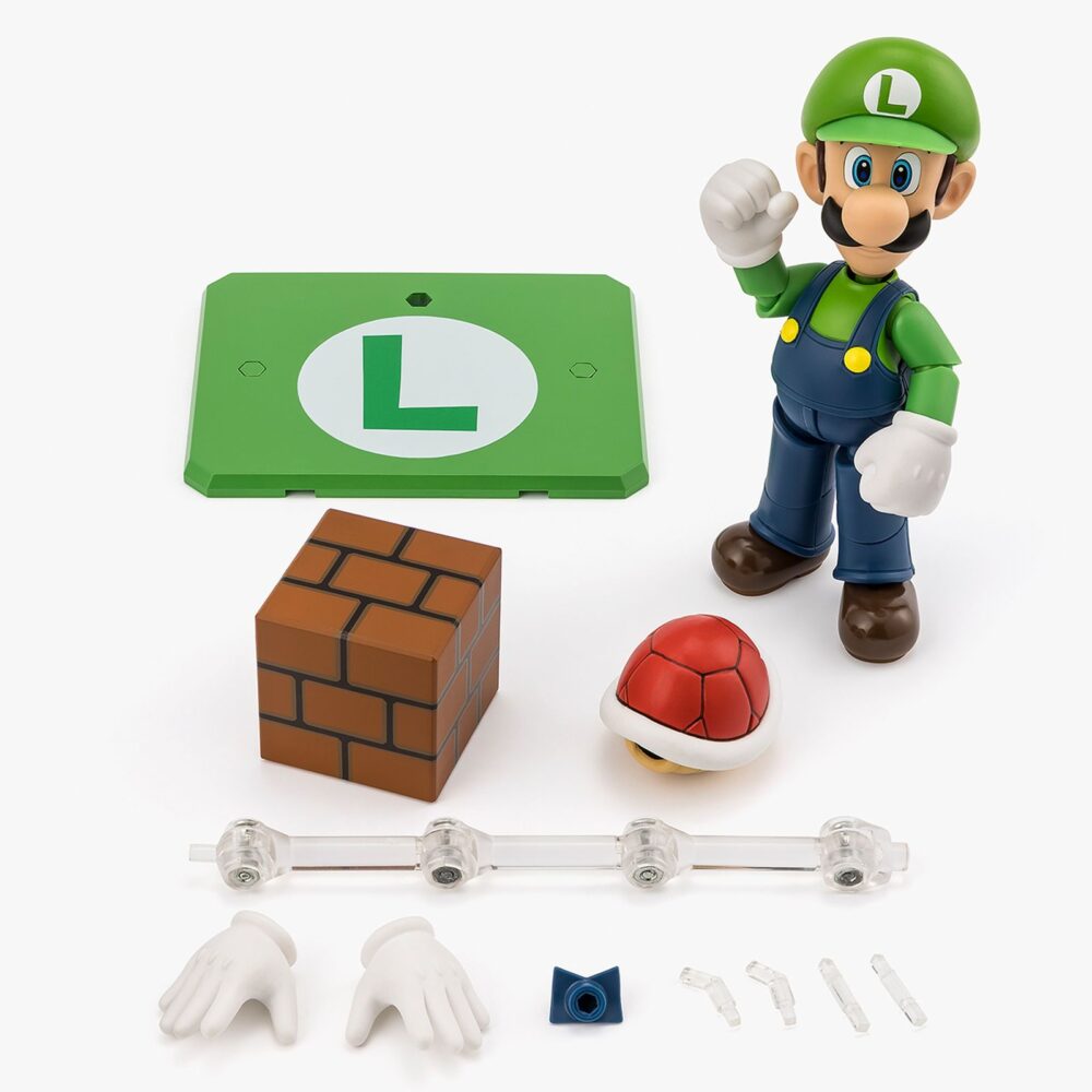 Luigi super mario sh figuarts. Tamashii suma a su colección s. H. Figuarts esta figura articulada de luigi, basada en su personaje en la serie de videojuegos "super mario bros". Con una altura aproximada de 11 cm, está diseñada para capturar sus características y variadas poses. Incluye 1x bloque de ladrillos, 1x caparazón rojo akakora, 1x base de exhibición especial con su emblema, 2x manos intercambiables y 1x set de piezas de articulación para el caparazón rojo. Fabricada en abs/pvc.