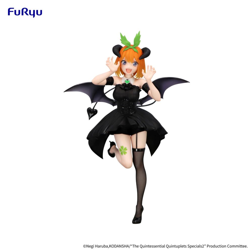 Tnakano yotsuba the quintessential quintuplets bicute dark. Furyu incorpora a su serie bicute dark la figura de nakano yotsuba, de la serie anime "the quintessential quintuplets". La figura tiene una altura de 25 cm y está fabricada en atbc-pvc, abs y fibras de poliéster. Destaca por su pose dinámica y su media de acabado en material textil, aportando mayor realismo.