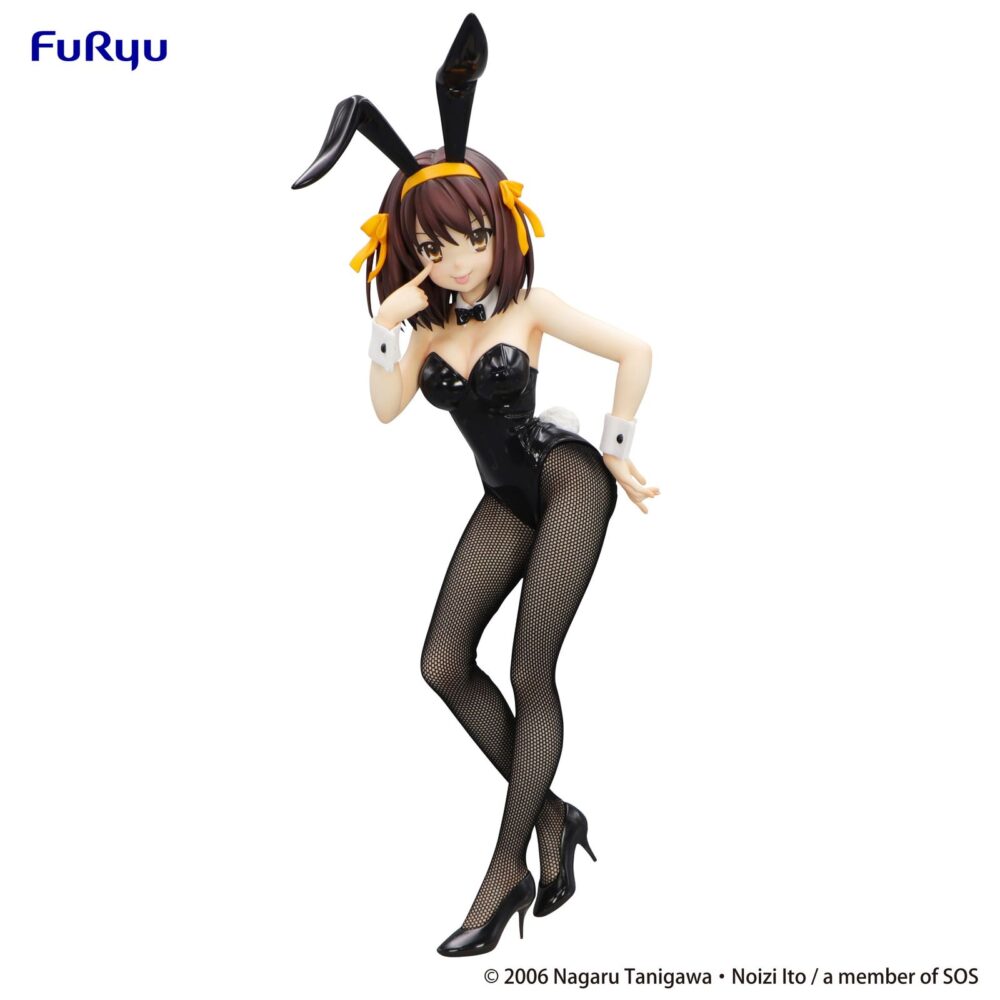 Haruhi suzumiya the melancholy of haruhi suzumiya bicute bunnies. Uryu suma a la colección bicute bunnies la figura de haruhi suzumiya, protagonista del anime "the melancholy of haruhi suzumiya". Con una altura aproximada de 26 cm, está fabricada en atbc-pvc, abs y fibras de poliéster. Se muestra con traje de conejita, siguiendo el estilo distintivo de esta línea de figuras de gran detalle y medias con acabado realistas.