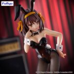 HARUHI SUZUMIYA THE MELANCHOLY OF HARUHI SUZUMIYA BICUTE BUNNIES. uryu suma a la colección BiCute Bunnies la figura de Haruhi Suzumiya, protagonista del anime "The Melancholy of Haruhi Suzumiya". Con una altura aproximada de 26 cm, está fabricada en ATBC-PVC, ABS y fibras de poliéster. Se muestra con traje de conejita, siguiendo el estilo distintivo de esta línea de figuras de gran detalle y medias con acabado realistas.