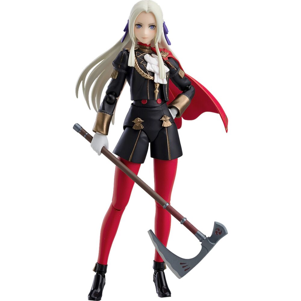 Edelgard von hresvelg fire emblem: three houses figma. Good smile company vuelve a incorporar a su colección figma la figura de edelgard von hresvelg, la princesa protagonista del videojuego "fire emblem: three houses". Mide aproximadamente 14,5 cm de altura e incluye 2x placas faciales (sonriente y gritando), 2x hachas (asesina y aymr) y otras piezas intercambiables para recrear diferentes poses. Como parte de la colección cuenta con una base hexagonal semitransparente con el logotipo de figma para facilitar su exposición.