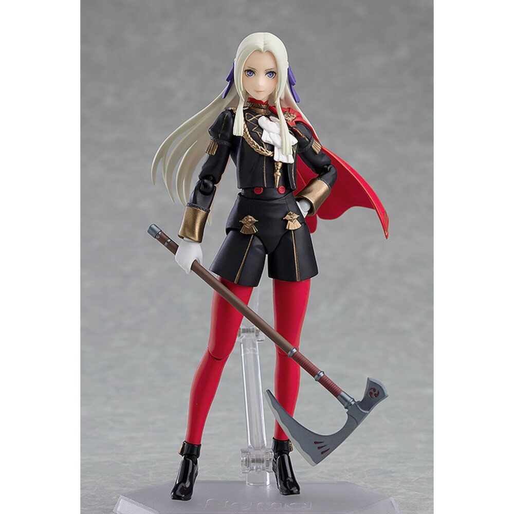 Edelgard von hresvelg fire emblem: three houses figma. Good smile company vuelve a incorporar a su colección figma la figura de edelgard von hresvelg, la princesa protagonista del videojuego "fire emblem: three houses". Mide aproximadamente 14,5 cm de altura e incluye 2x placas faciales (sonriente y gritando), 2x hachas (asesina y aymr) y otras piezas intercambiables para recrear diferentes poses. Como parte de la colección cuenta con una base hexagonal semitransparente con el logotipo de figma para facilitar su exposición.