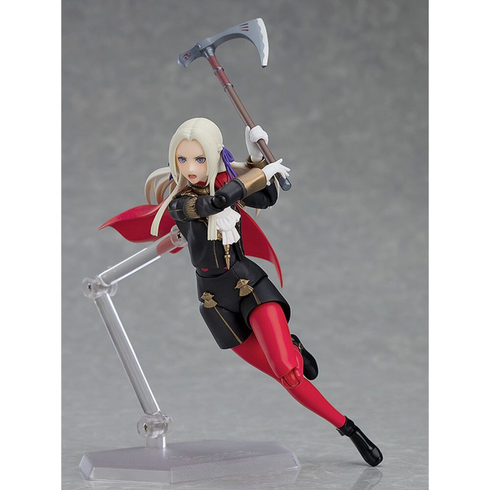 Edelgard von hresvelg fire emblem: three houses figma. Good smile company vuelve a incorporar a su colección figma la figura de edelgard von hresvelg, la princesa protagonista del videojuego "fire emblem: three houses". Mide aproximadamente 14,5 cm de altura e incluye 2x placas faciales (sonriente y gritando), 2x hachas (asesina y aymr) y otras piezas intercambiables para recrear diferentes poses. Como parte de la colección cuenta con una base hexagonal semitransparente con el logotipo de figma para facilitar su exposición.
