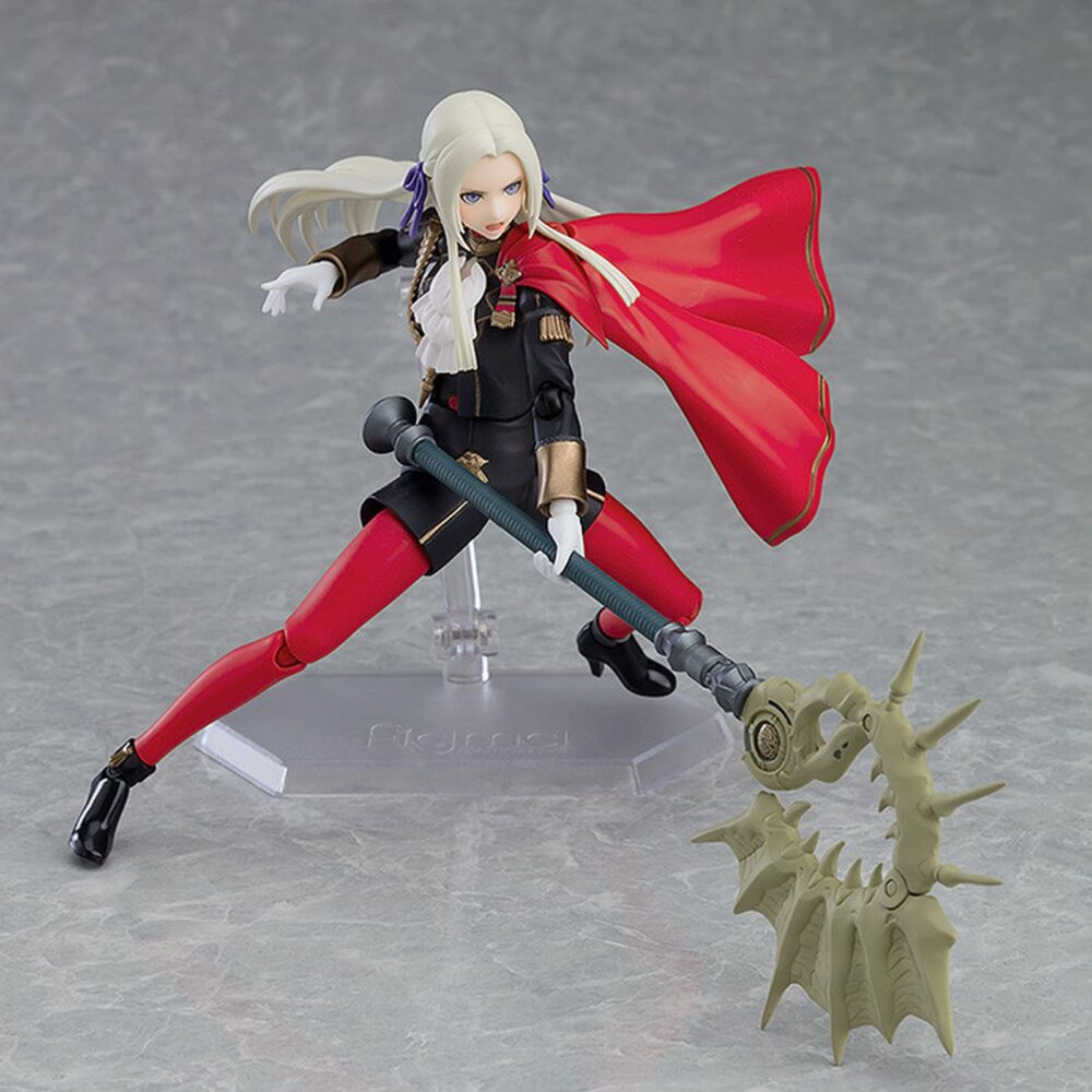 Edelgard von hresvelg fire emblem: three houses figma. Good smile company vuelve a incorporar a su colección figma la figura de edelgard von hresvelg, la princesa protagonista del videojuego "fire emblem: three houses". Mide aproximadamente 14,5 cm de altura e incluye 2x placas faciales (sonriente y gritando), 2x hachas (asesina y aymr) y otras piezas intercambiables para recrear diferentes poses. Como parte de la colección cuenta con una base hexagonal semitransparente con el logotipo de figma para facilitar su exposición.
