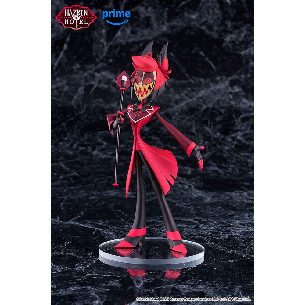 Alastor hazbin hotel pvc pop up parade. Good smile lanza, dentro de su línea pop up parade, la figura del demonio radiofónico alastor, uno de los protagonistas de la serie animada "hazbin hotel". Mide aproximadamente 18 cm de alto e incluye una base circular transparente para su exposición.