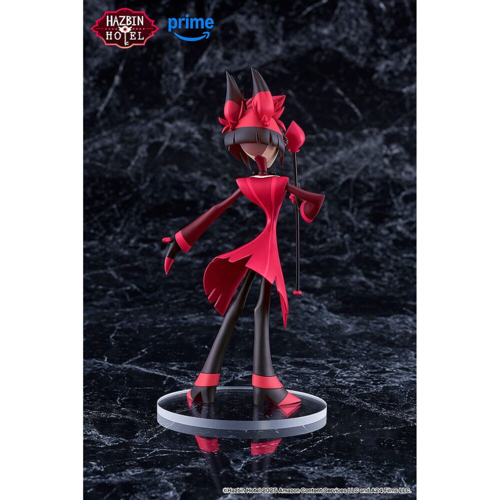 Alastor hazbin hotel pvc pop up parade. Good smile lanza, dentro de su línea pop up parade, la figura del demonio radiofónico alastor, uno de los protagonistas de la serie animada "hazbin hotel". Mide aproximadamente 18 cm de alto e incluye una base circular transparente para su exposición.