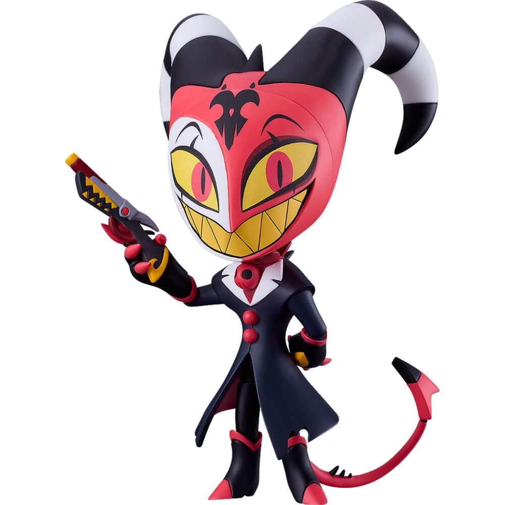 Blitzo helluva boss hazbin hotel nendoroid. Good smile suma a su línea nendoroid la figura de blitzo buckzo, el jefe protagonista de la seria animada "helluva boss". Esta figura articulada mide aproximadamente 13 cm e incluye 3x placas faciales intercambiables (sonrisa, risa arrogante y alegre), 1x arma, 1x smartphone, 1x grimorio de stolas y otras partes opcionales. Cuenta con soporte y base cuadrada transparente para su exposición.