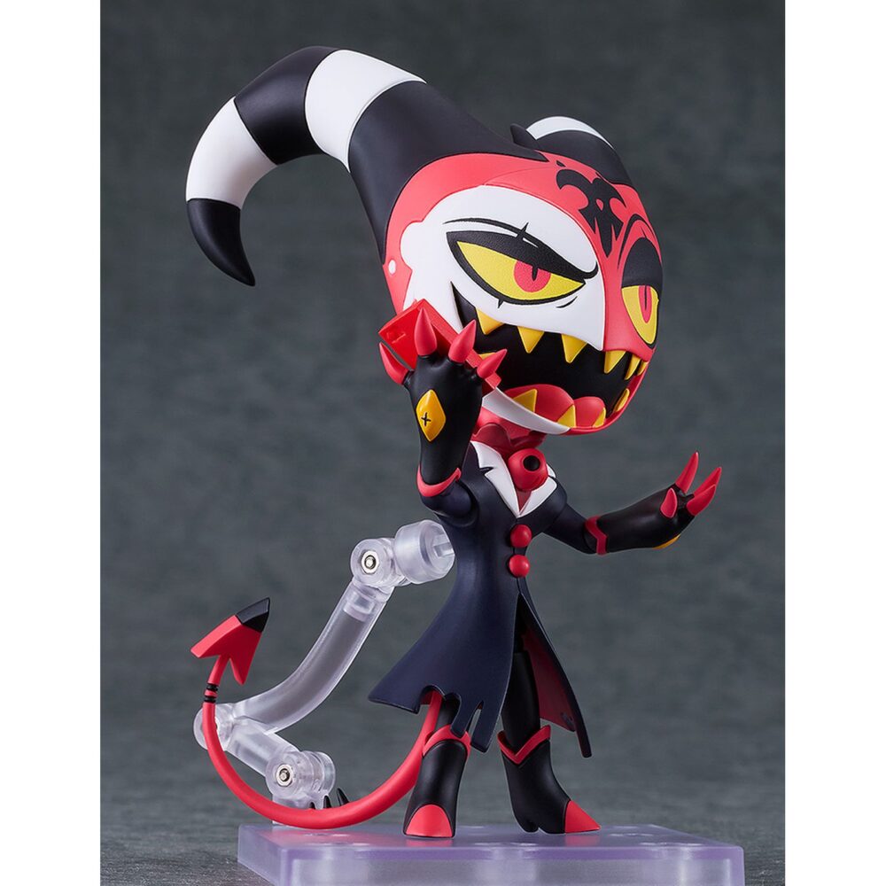 Blitzo helluva boss hazbin hotel nendoroid. Good smile suma a su línea nendoroid la figura de blitzo buckzo, el jefe protagonista de la seria animada "helluva boss". Esta figura articulada mide aproximadamente 13 cm e incluye 3x placas faciales intercambiables (sonrisa, risa arrogante y alegre), 1x arma, 1x smartphone, 1x grimorio de stolas y otras partes opcionales. Cuenta con soporte y base cuadrada transparente para su exposición.