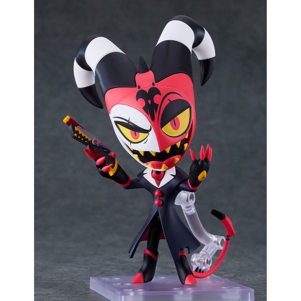 Blitzo helluva boss hazbin hotel nendoroid. Good smile suma a su línea nendoroid la figura de blitzo buckzo, el jefe protagonista de la seria animada "helluva boss". Esta figura articulada mide aproximadamente 13 cm e incluye 3x placas faciales intercambiables (sonrisa, risa arrogante y alegre), 1x arma, 1x smartphone, 1x grimorio de stolas y otras partes opcionales. Cuenta con soporte y base cuadrada transparente para su exposición.