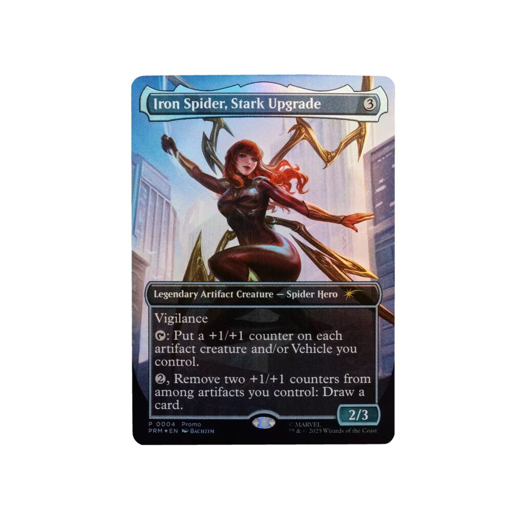 Mary jane watson (iron spider) marvel legends magic: the gathering. Hasbro añade a su colección marvel legends esta figura de mary jane watson con el traje de iron spider, basada en el personaje de los comics de marvel. Con más de 20 puntos de articulación y una altura de 15 cm, cuenta con diferentes accesorios: 1x cabeza alternativa con máscara, 2x manos lanzando telarañas y 4x patas móviles del traje iron spider. Al tratarse de una colaboración entre hasbro y wizards of the coast se incluye la carta metalizada exclusiva "iron spider, stark upgrade" para el juego de cartas coleccionables magic: the gathering. Se presenta en una caja ilustrada con ventana. Unidades limitadas.